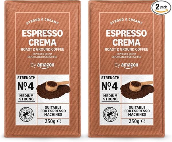 Amazon Espresso Crema Caffè macinato, Tostatura media, 500 g - 250 g (Confezione da 2) - Certificato Rainforest Alliance