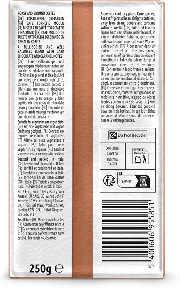 Amazon Espresso Crema Caffè macinato, Tostatura media, 500 g - 250 g (Confezione da 2) - Certificato Rainforest Alliance